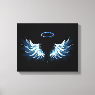 Toile Blue Glowing Angel Wings on black background