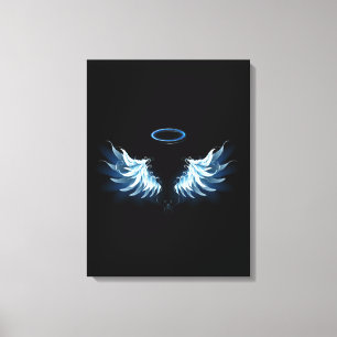 Toile Blue Glowing Angel Wings on black background