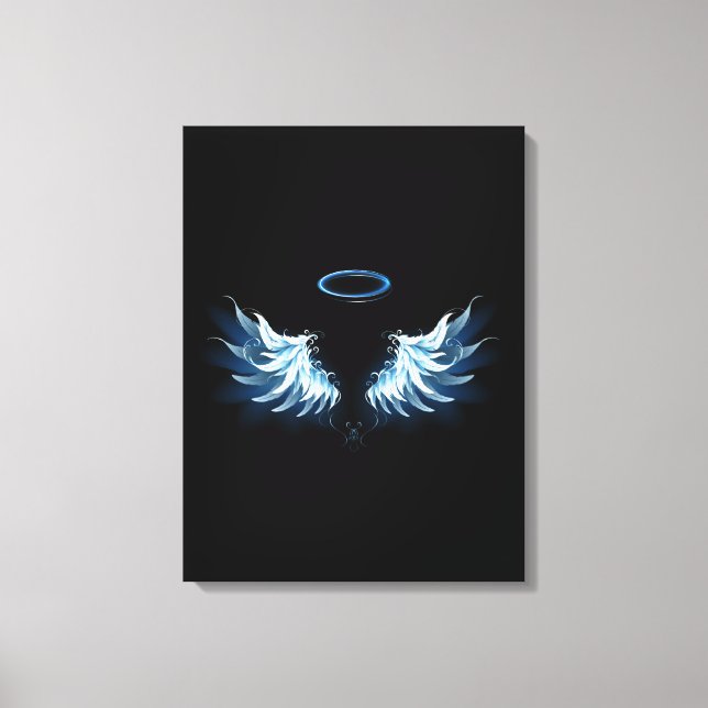 Toile Blue Glowing Angel Wings on black background (Recto)