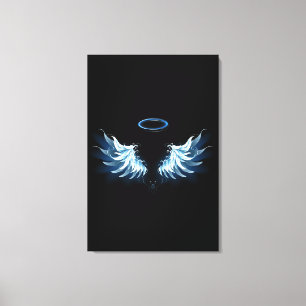 Toile Blue Glowing Angel Wings on black background