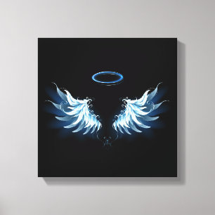 Toile Blue Glowing Angel Wings on black background