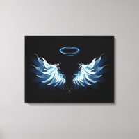 Blue Glowing Angel Wings on black background