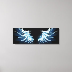 Toile Blue Glowing Angel Wings on black background