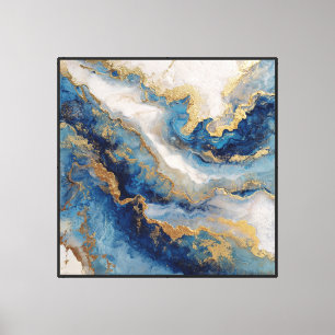 Toile Blue Gold Marble Drift – Abstrait d'art mural flui