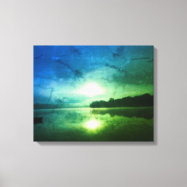 Toile Blue Green Morning Sunrise abstrait à CT River (Recto)