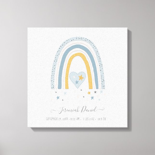 Toile Blue moderne Muted Rainbow Baby Boy Stats de naiss (Recto)