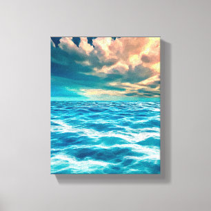 Toile Blue Ocean Seascape Ciel nuageux peinture numériqu