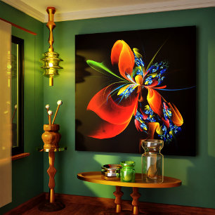 Toile Blue Orange Floral Moderne Art Abstrait Motif #03