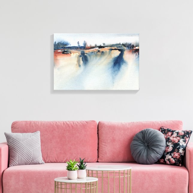 Toile Blue Peach Atmospheric Abstrait Paysage Peinture (Insitu(Salon))