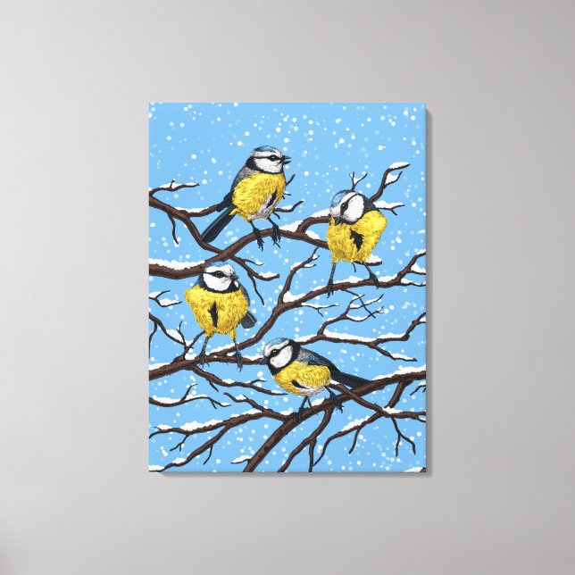 Toile Blue tit birds en hiver (Recto)