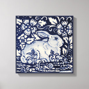 Toile Blue & White Rabbit Floral Souris Chinois Art