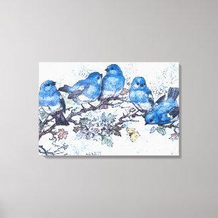 Toile Bluebirds Perchés Sur La Fleur De Cerisier