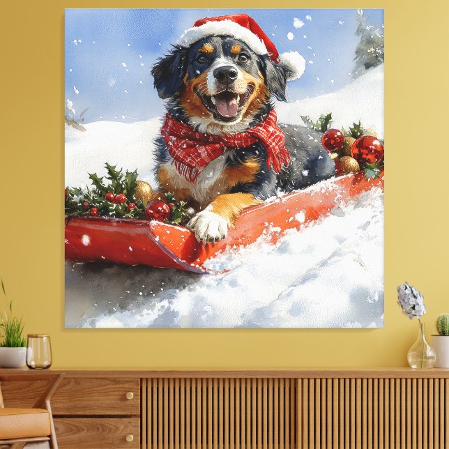Toile Bluetick Coonhound Dog dans Sledge Noël (Insitu(Salon))