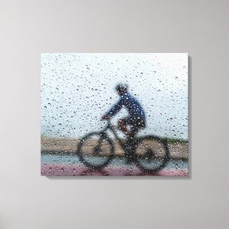 Toile Blurred Cyclist Through Rainy Window