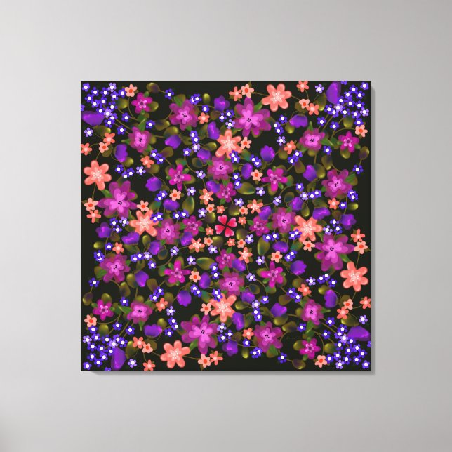 Toile Boho Flowers rose, corail et violet belle (Recto)