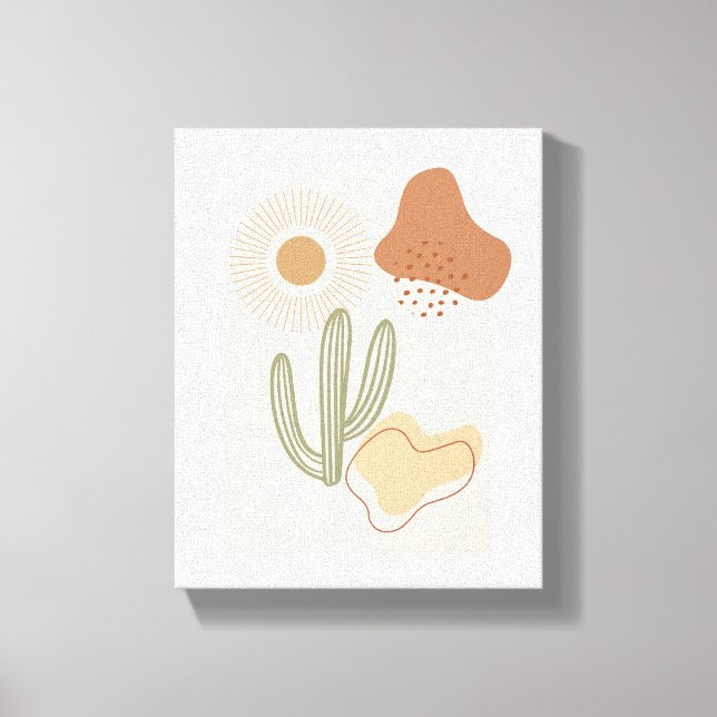 Toile Boho Formes Abstrait Beige Terracotta Sun Cactus (Recto)
