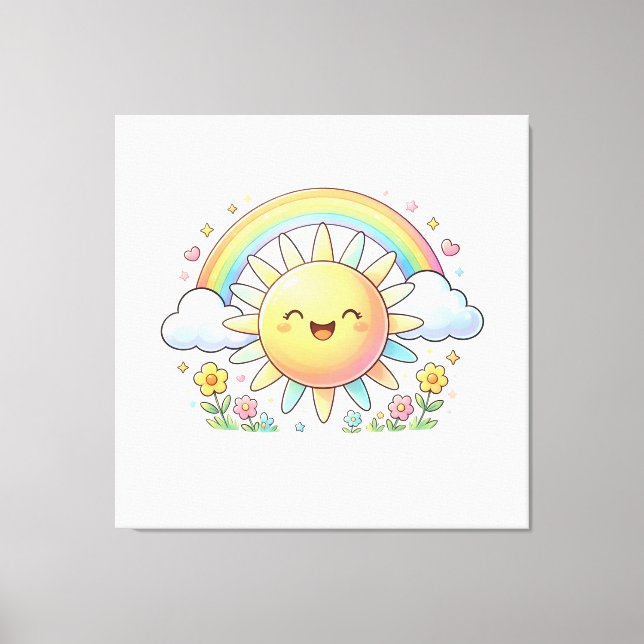 Toile Boho Kawaii Happy Sunshine Rainbow Mignon Décorati (Recto)