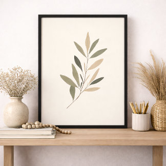 Toile Boho Minimal Botanique Feuille Neutre Vert Beige