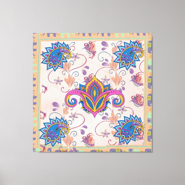 Toile Boho paisley and elephant pattern_lmandala artwork (Recto)
