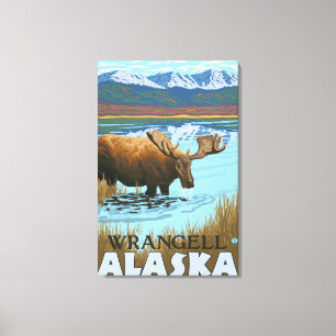 Toile Boire de l'orignal au lac - Wrangell, Alaska