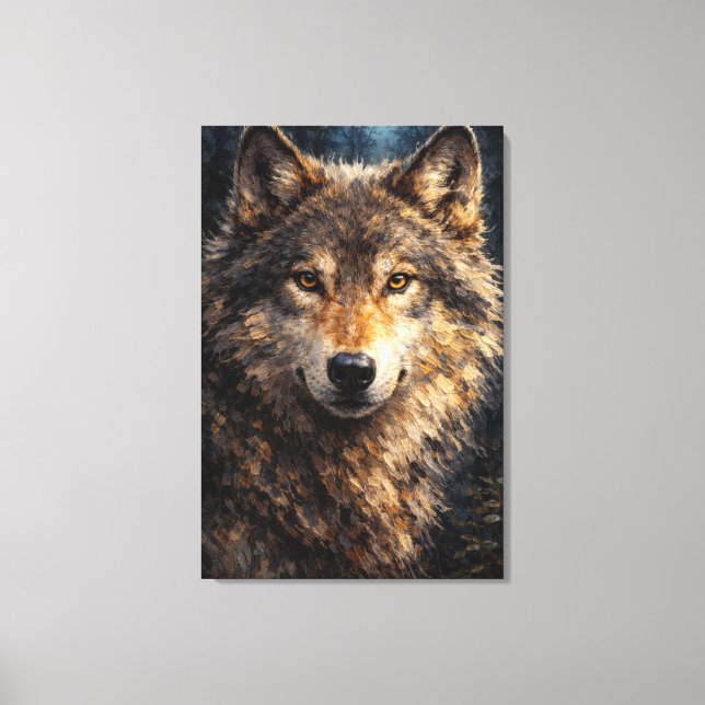 Toile Bois d'Argent | Art de la faune du loup | Étiré (Recto)