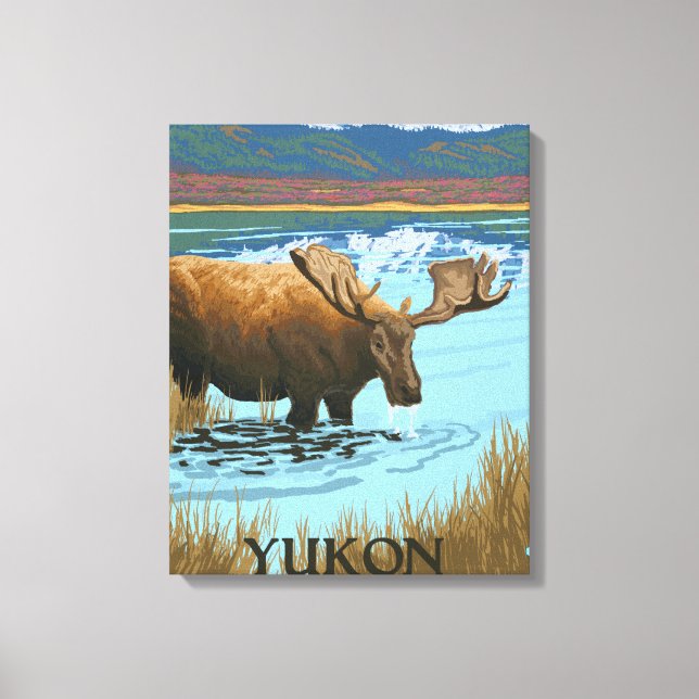 Toile Boisson d'orignal au lac - Yukon, Alaska (Recto)