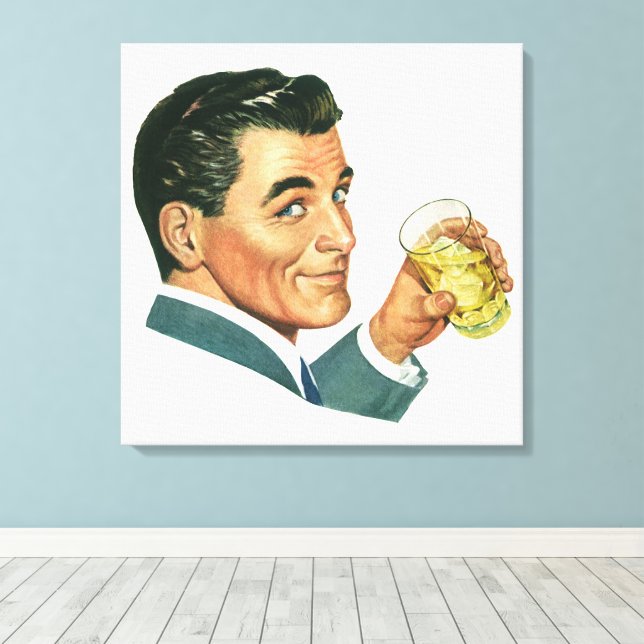 Toile Boissons Cocktails Anciens, Homme Buvant des Boiss (Insitu (Plancher de Bois))