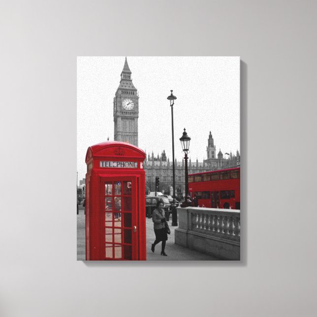 Toile Boîtier Red Phone et bus rouge Londres (Recto)