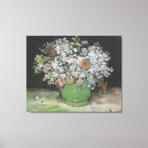 Toile Bol avec des zinnias et autres fleurs