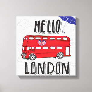 Toile Bonjour Londres Panneau Lettré main avec paraplu