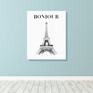 Toile Bonjour Tour Eiffel - Chic Parisien Étendu