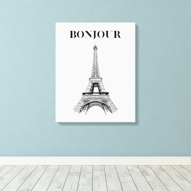Toile Bonjour Tour Eiffel - Chic Parisien Étendu (Insitu (Plancher de Bois))