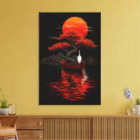 Bonsaï Coucher de Soleil Cramoisi – Paysage Zen Ja