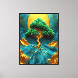 Toile Bonsaï Doré Clair de Lune – Cascade de Teal Murale
