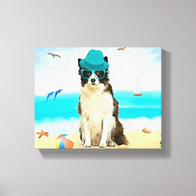 Toile Bordure Collie Dog sur la plage (Recto)