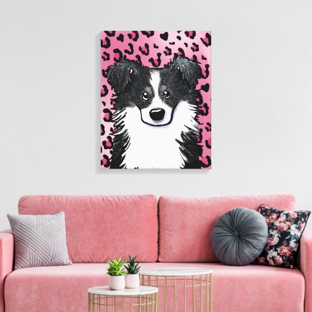 Toile Bordure KiniArt Collie léopard rose (Insitu(Salon))