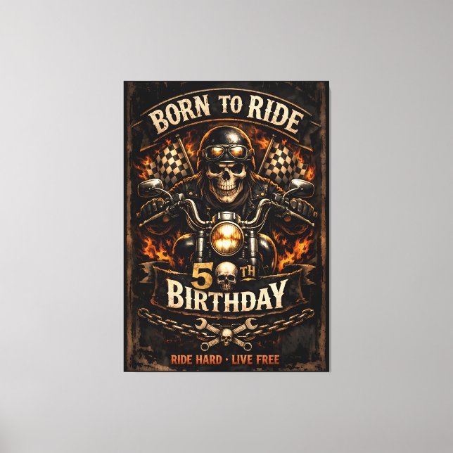 Toile Born to Ride 50th Birthday Biker Skull (Recto)