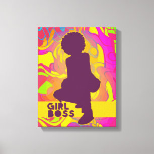 Toile Boss de fille noire avec Afro Super Neon Psychedel