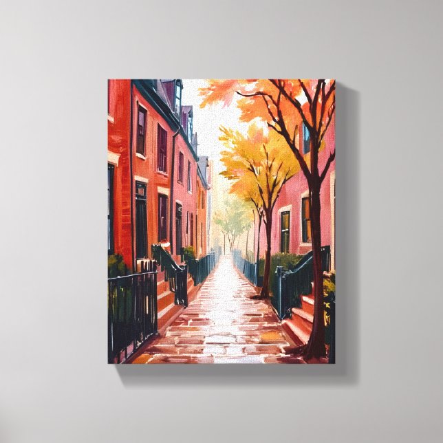 Toile Boston Autumn Watercolor Beacon Hill Massachusetts (Recto)