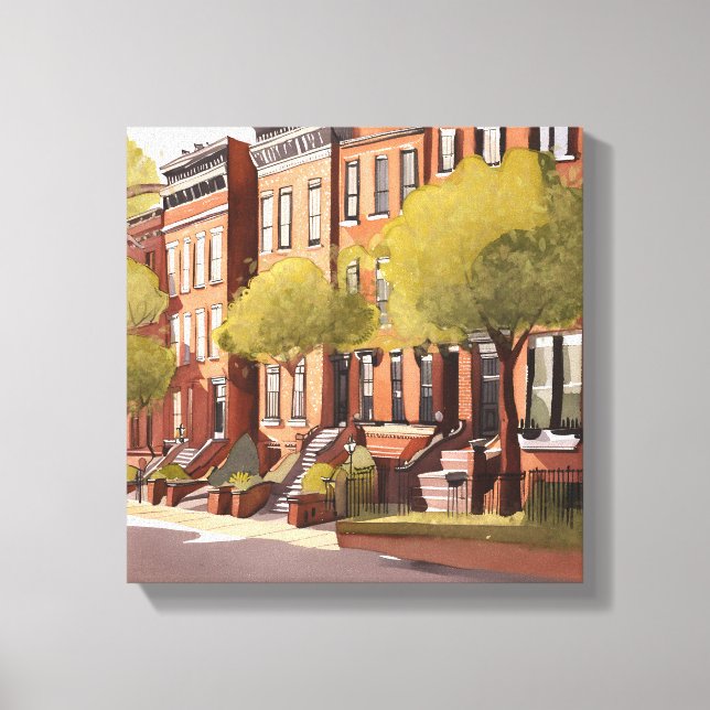 Toile Boston Brownstones | Rue Beacon Aquarelle (Recto)