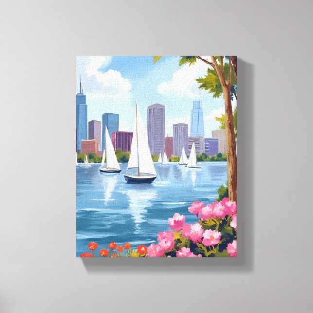 Toile Boston Harbor Printemps | Baie Bateau Skyline de l (Recto)