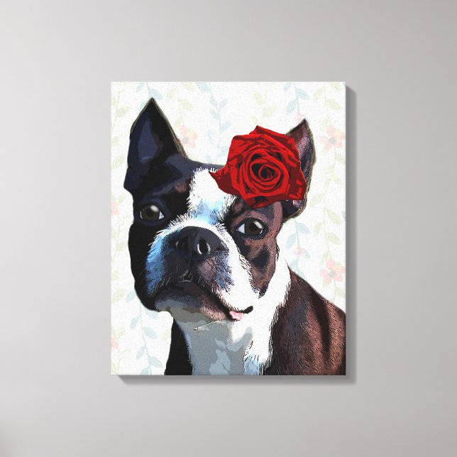 Toile Boston Terrier avec Rose sur Head (Recto)