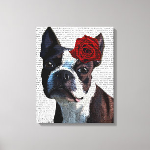 Toile Boston Terrier avec s'est levé sur la tête