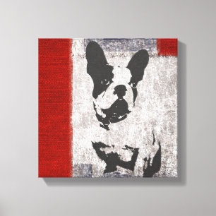 Toile Boston Terrier en noir et blanc avec frontière rou