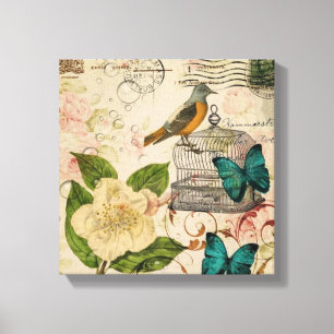 Toile botanique français d'oiseau floral minable