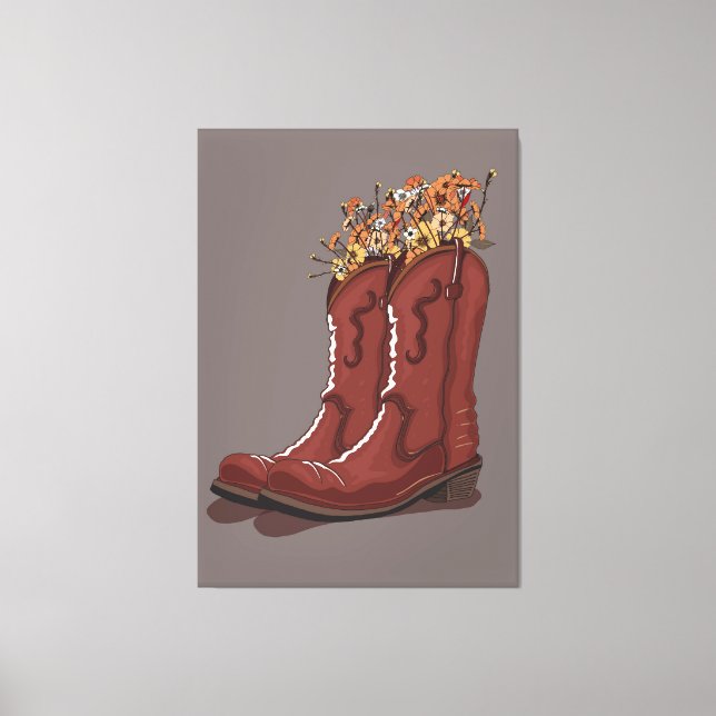 Toile Bottes de cowboy avec fleurs sauvages (Recto)