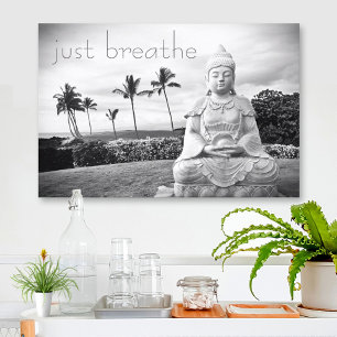 Toile Bouddha d'Hawaii noir blanc photo Breathe Citation