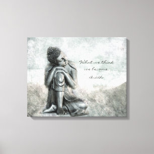 Toile Bouddha en argent paisible avec citation de sagess