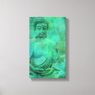 Toile Bouddha Jardin Zen dans les tons bleu et vert Canv