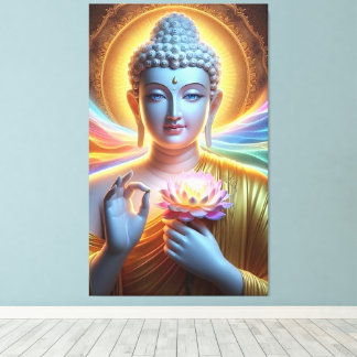 Toile Bouddha rayonnant avec un Lotus brillant